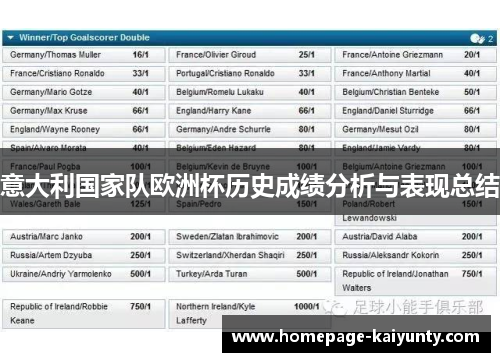 意大利国家队欧洲杯历史成绩分析与表现总结
