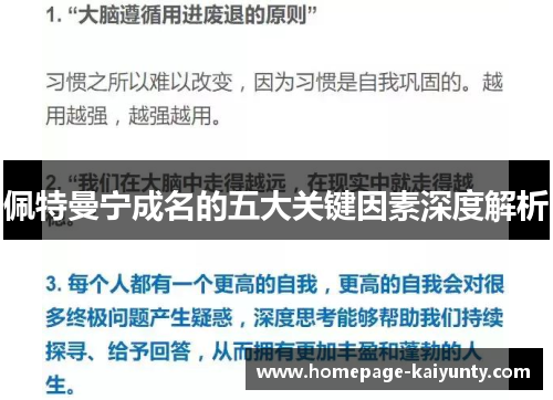 佩特曼宁成名的五大关键因素深度解析